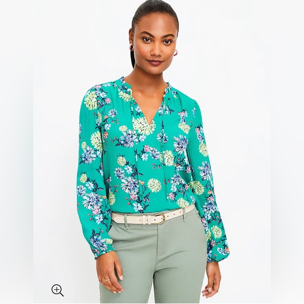 ***SOLD*** LOFT Bouquet Ruffle Neck Blouse